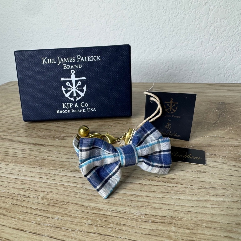 Kiel James Patrick x Brooks Brothers Bracelet Blue and White Plaid Bow Tie NWT - Picture 2 of 12